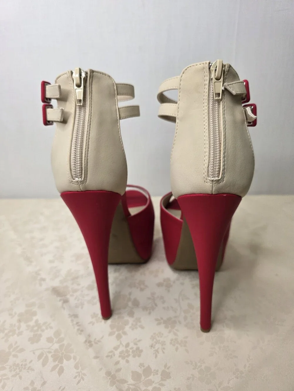 Shoe Republic LA Red & Beige Colorblock Platform Stiletto Heels Sz 7.5 NEW